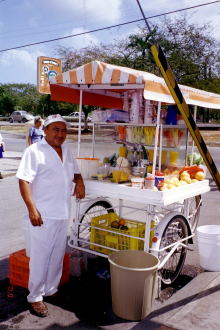 荒井注似のオレンジジュース売りのおじさん。